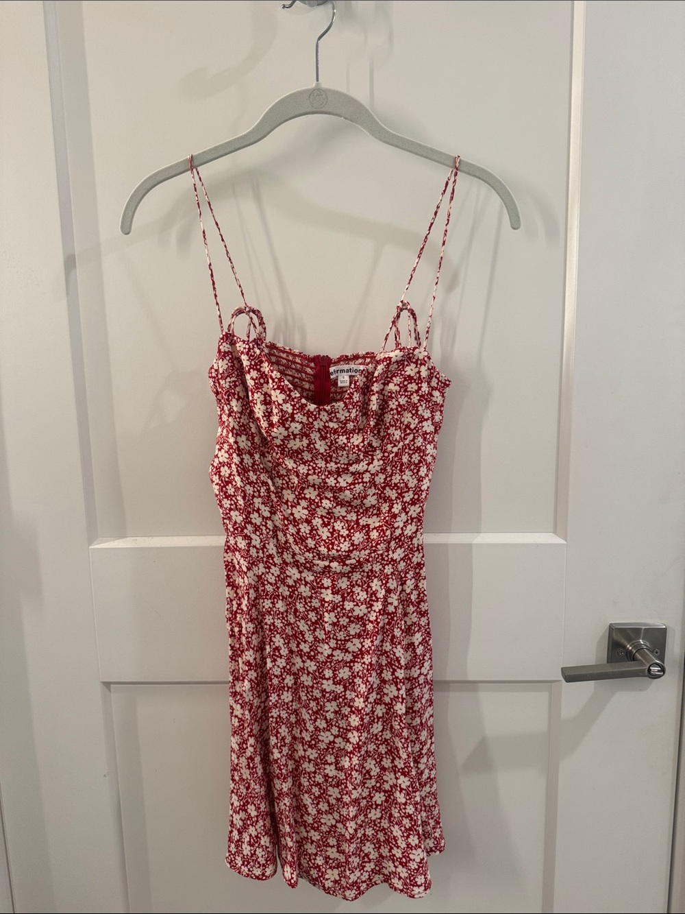 REFORMATION Red Floral Mini Spaghetti-Strap Dress